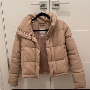 Abercrombie & Fitch Vegan Leather Puffer in light brown